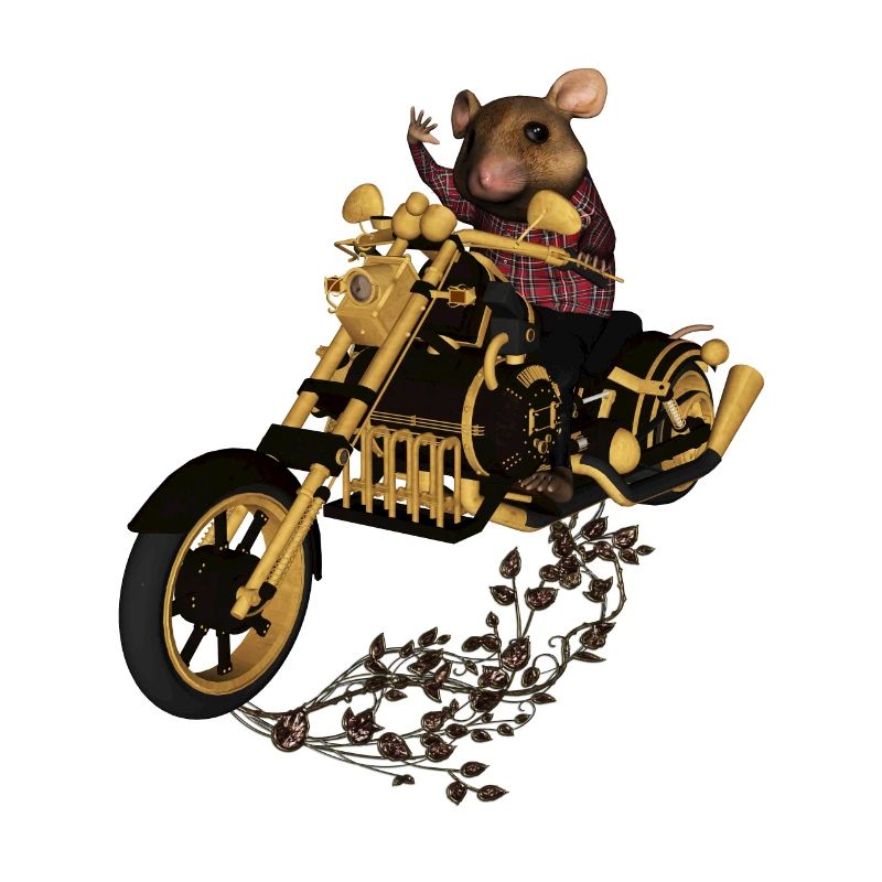 Pattern, funny mouse on a motorcycle
