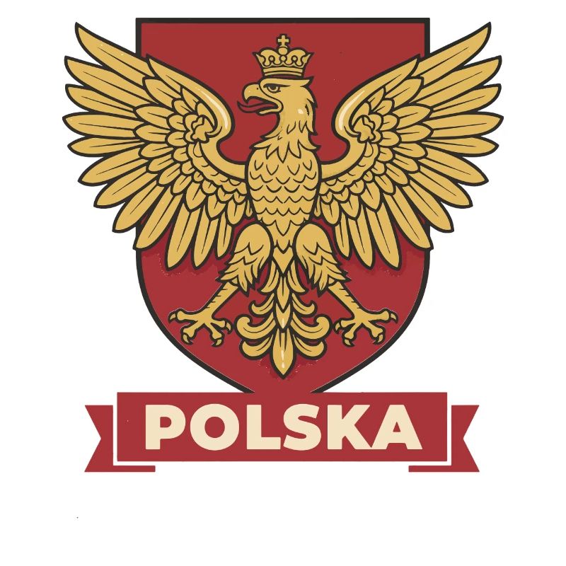Polska Golden Eagle Heraldic Crest on Red Shield