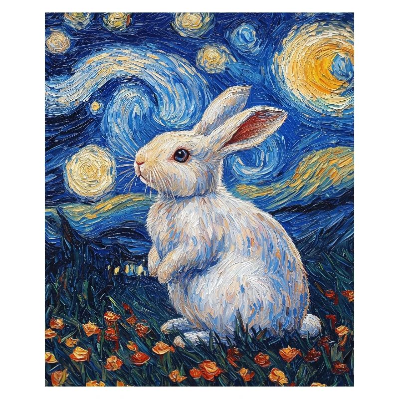 Rabbit Van Gogh Style Starry Night