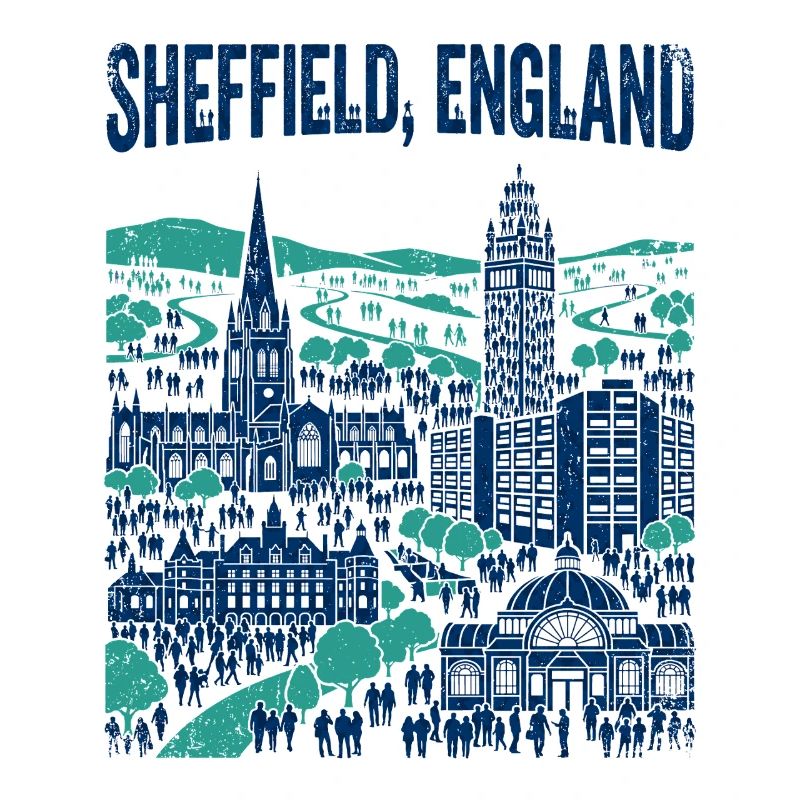 La silhouette de Sheffield, Angleterre, avec des monuments