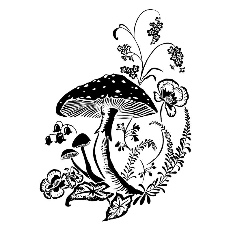 Champignon entrelacé de fleurs