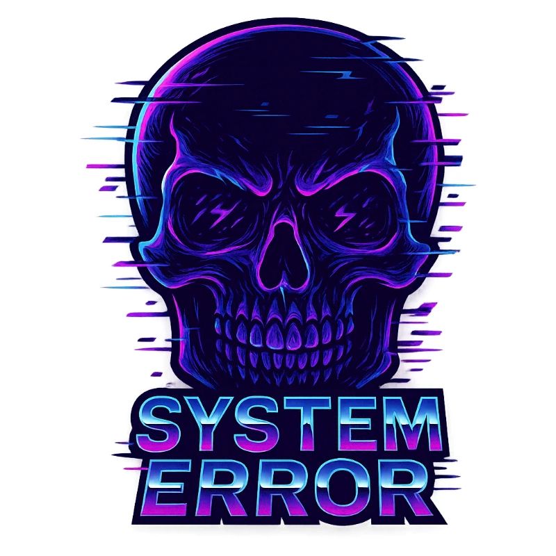Neon Glitch Schädel mit Systemfehlertext