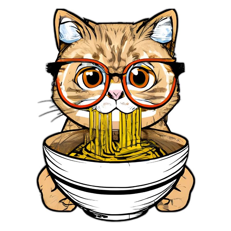 Le chat mignon aime la conception de nouilles ramen