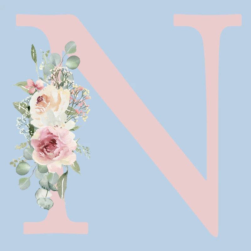 N| Monogramme | Eucalyptus Pastel Fleur Bleu