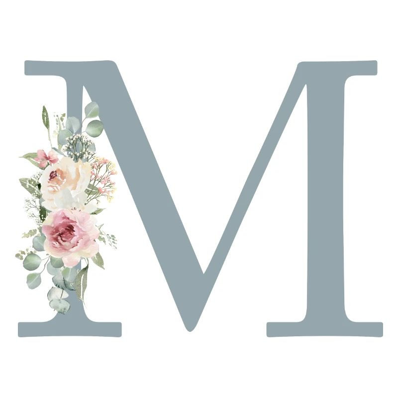 M | Monogramme | Eucalyptus Pastel Fleur Bleu