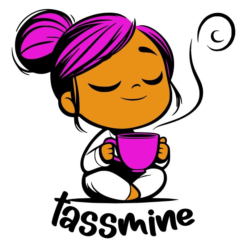 Tassmine enspannt mit einer Tasse Tee oder Kaffee