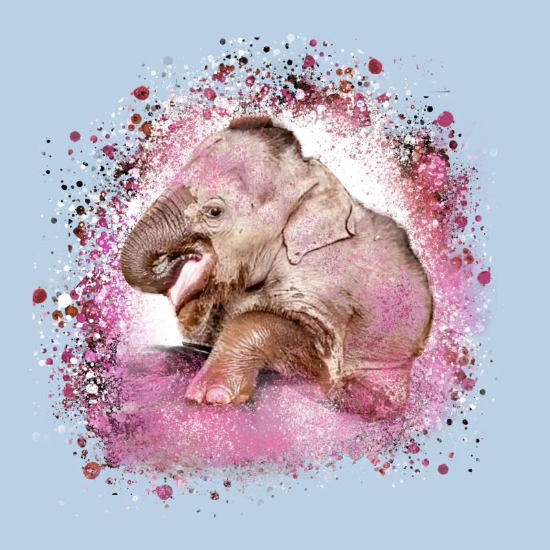 bébé éléphant, éléphant, graffiti, rose, peinture