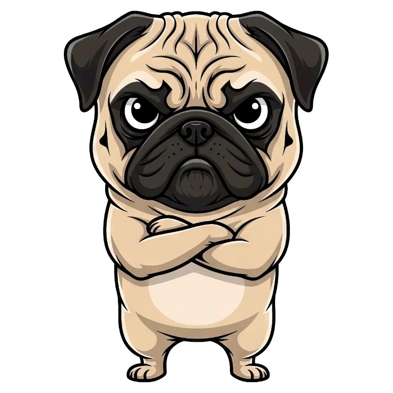 Pug Cartoon Grumpy Sour Annoyed Cute