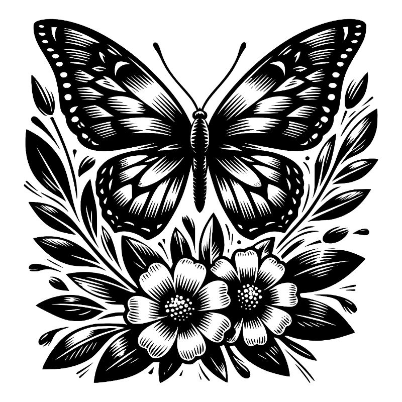 Papillon élégant avec des fleurs de tatouage