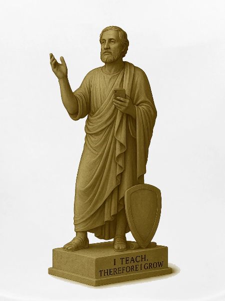 Lehrender Philosoph mit Smartphone