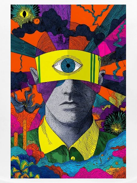 Visionäres Gesicht mit hypnotischem Blick