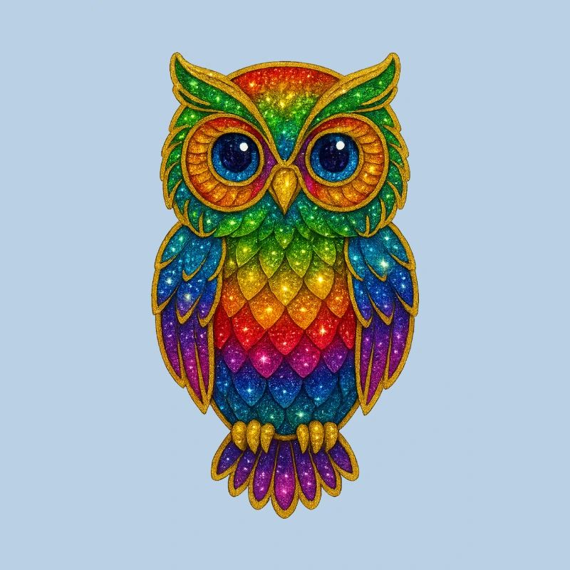 Regenbogen Eulen Glitzerkunst
