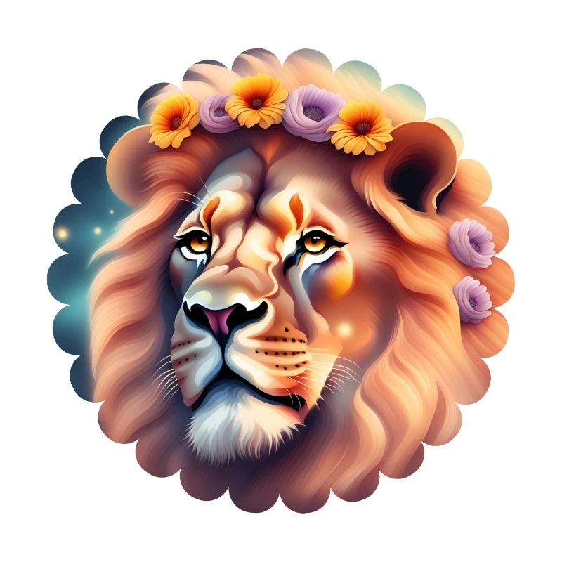 Une tête de lion avec des fleurs