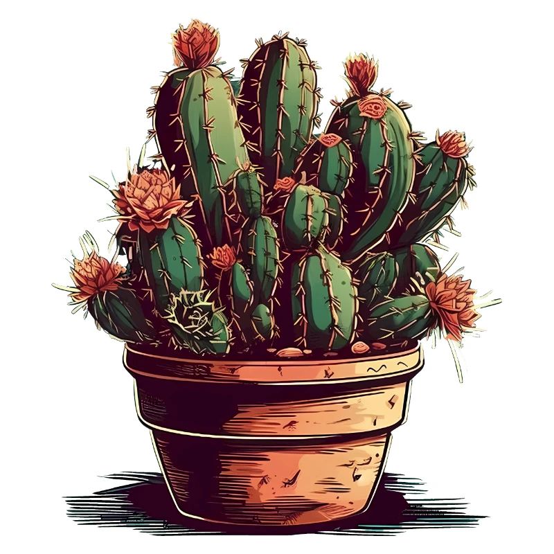 Petit cactus vert dans un pot de fleurs avec des fleurs