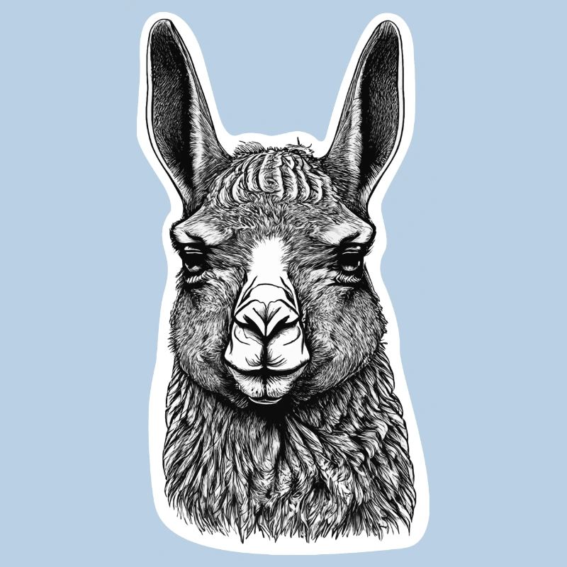 Black and White Llama Face Drawing with Patterns