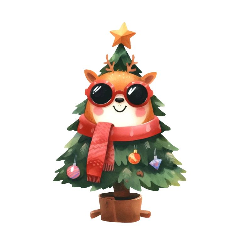 Renne cool dans le sapin de Noël avec écharpe