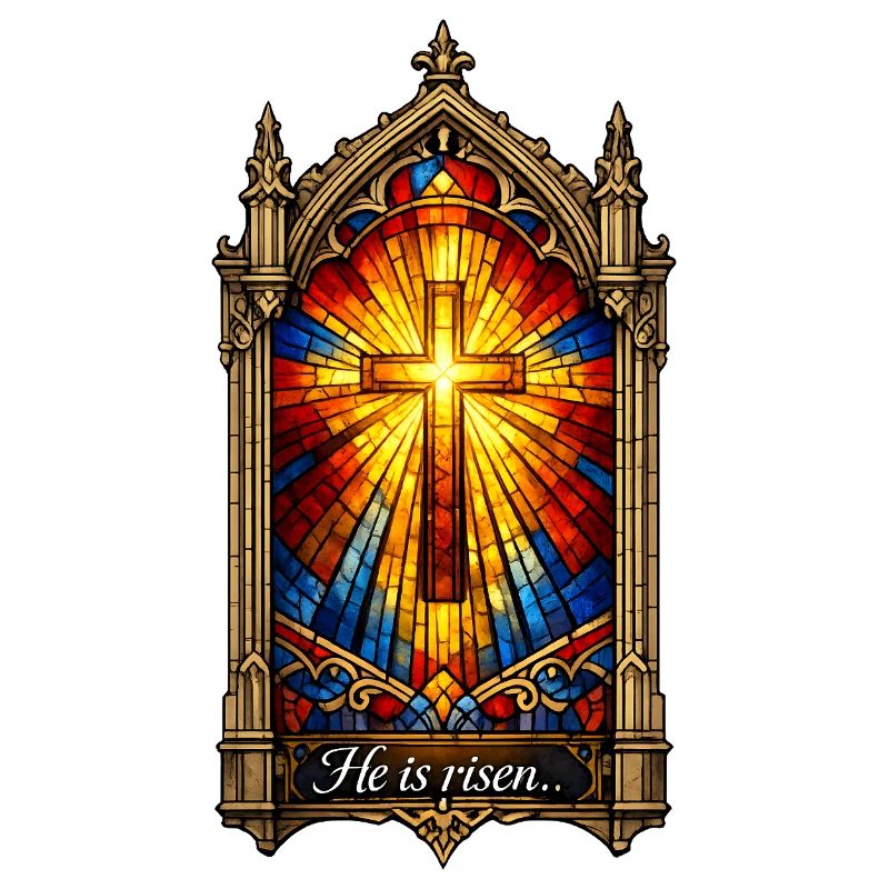 He is Risen Cross in Stained Glass Window Easter