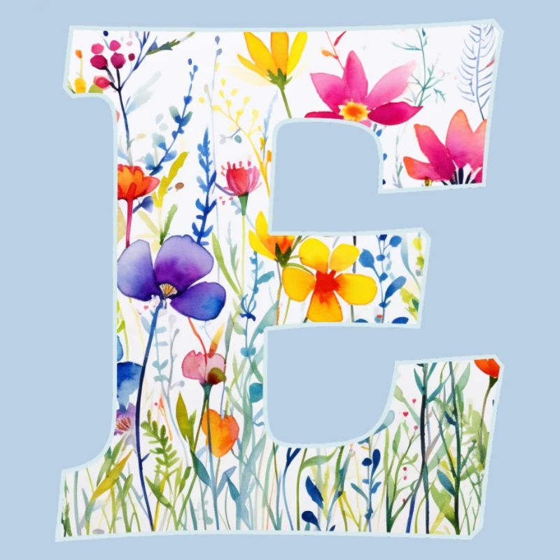 Letter E, Monogram, Floral Pattern