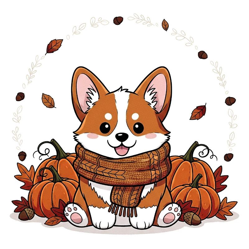 Mignon corgi d’automne avec décor de citrouille