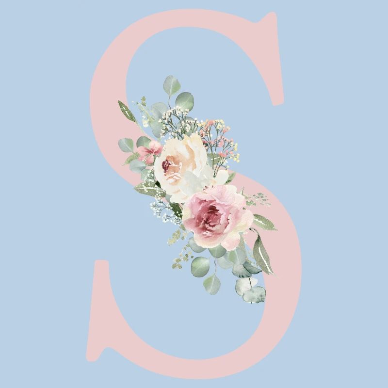 L| Monogramme | Eucalyptus Pastel Fleur Bleu