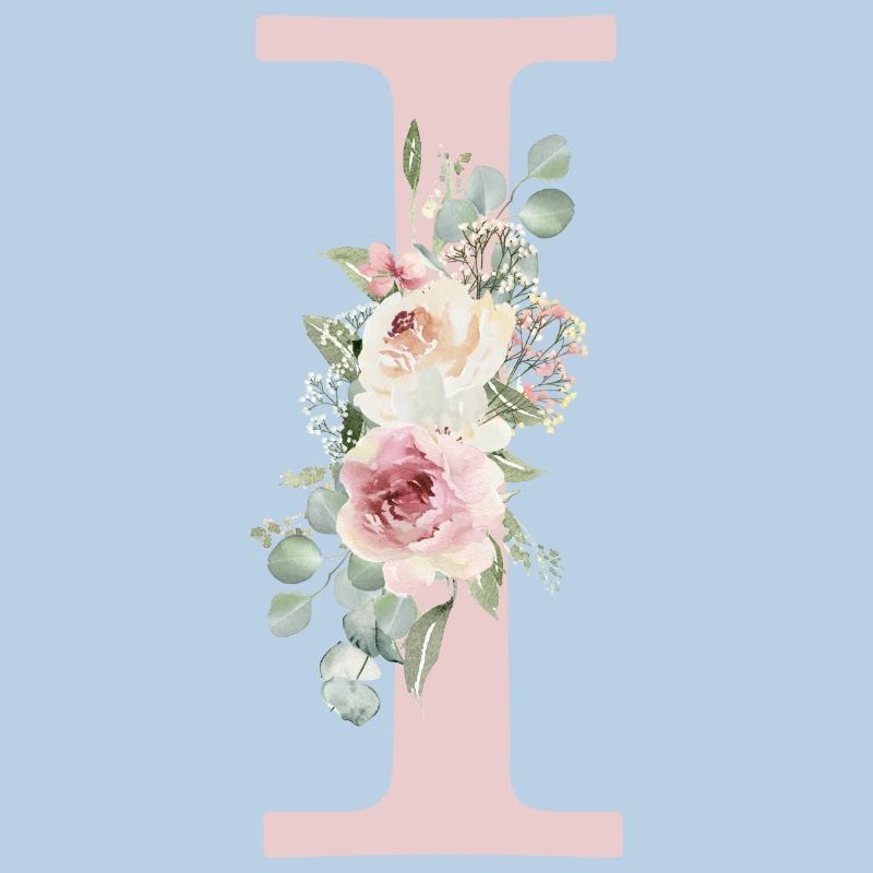 I| Monogram | Eucalyptus Pastel Flower Blue