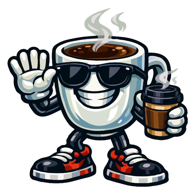 Kaffee-Maskottchen mit Sonnenbrille