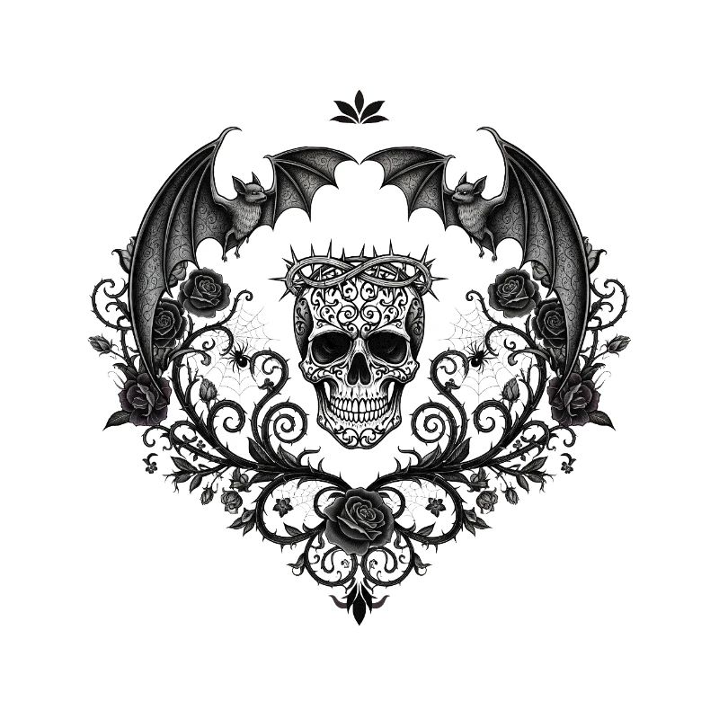 Dark Gothic skull with bats
