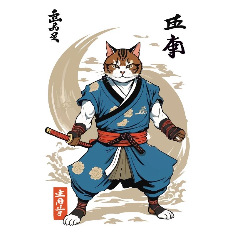 Samurai Katze Vintage Ukiyo-E Japanisches