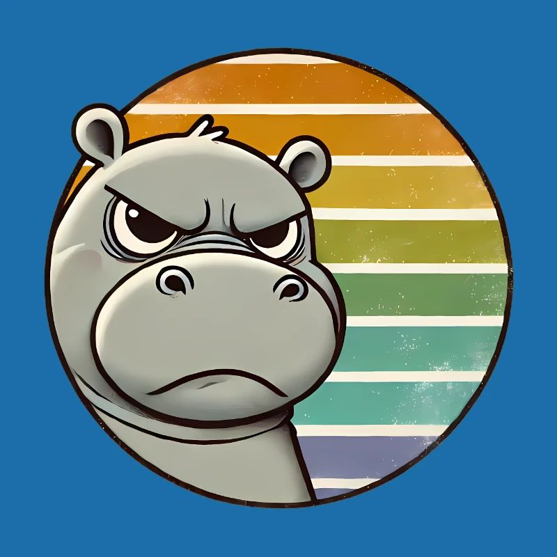 Grumpy Hippo Retro Rainbow Design