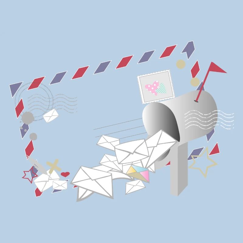 Airmail frame with letters and mailbox