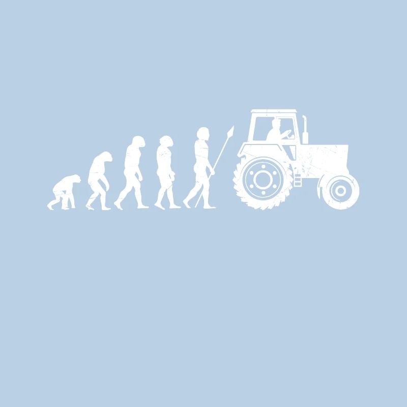 Evolution caveman to tractor driver farmer