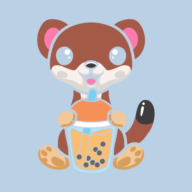 Bubble Milk Tea Weasel drinks Boba milk tea