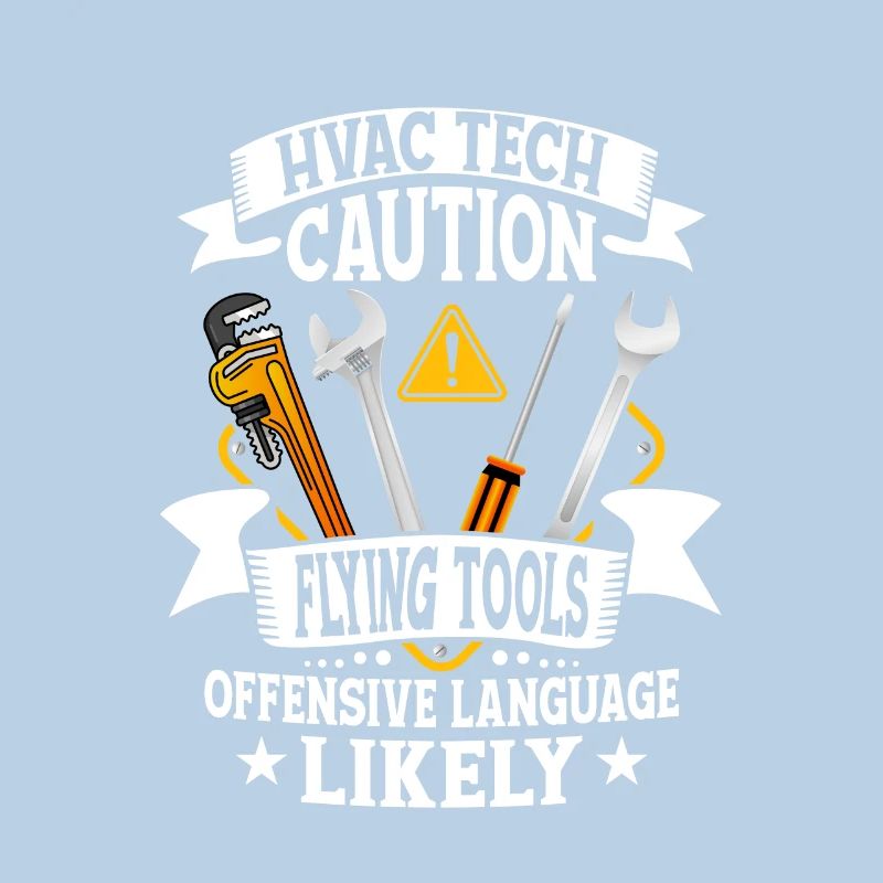 HVAC Tech Caution Flying Tools Installer Technicia