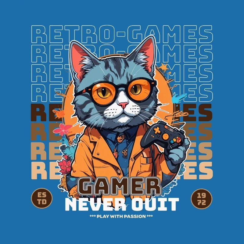 Retro Gamer Cat with Controller Console Games