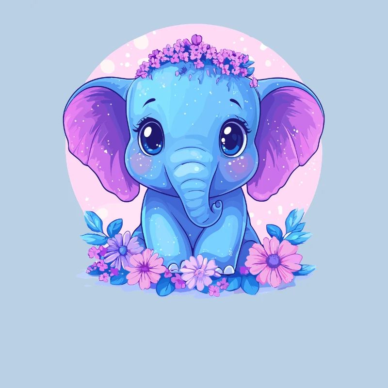 Bébé éléphant bleu avec des fleurs