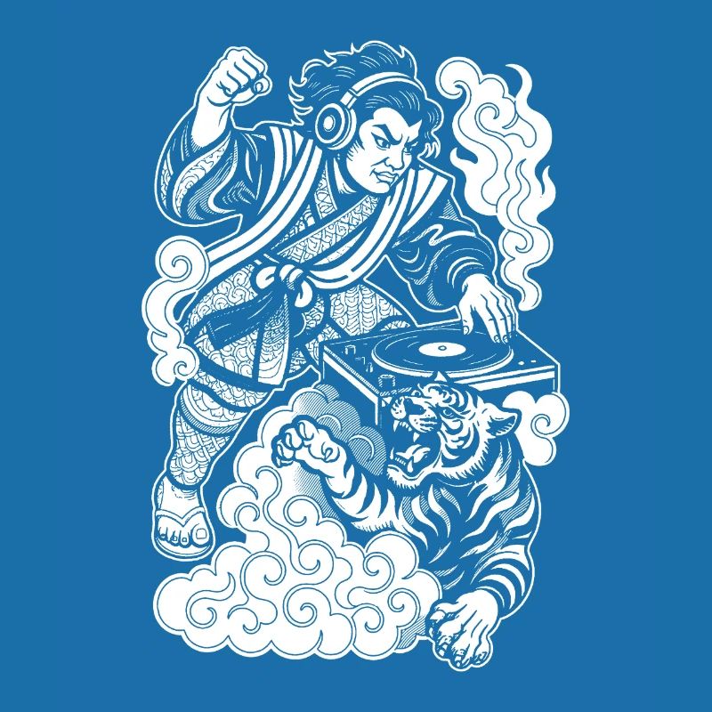 Samurai Shirt: Turntable with Techno & Tiger