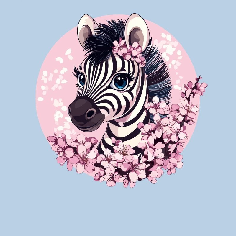 Zebra with cherry blossoms
