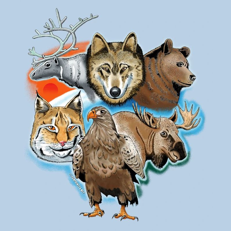 Wolf, reindeer, bear, lynx, eagle, deer textiles