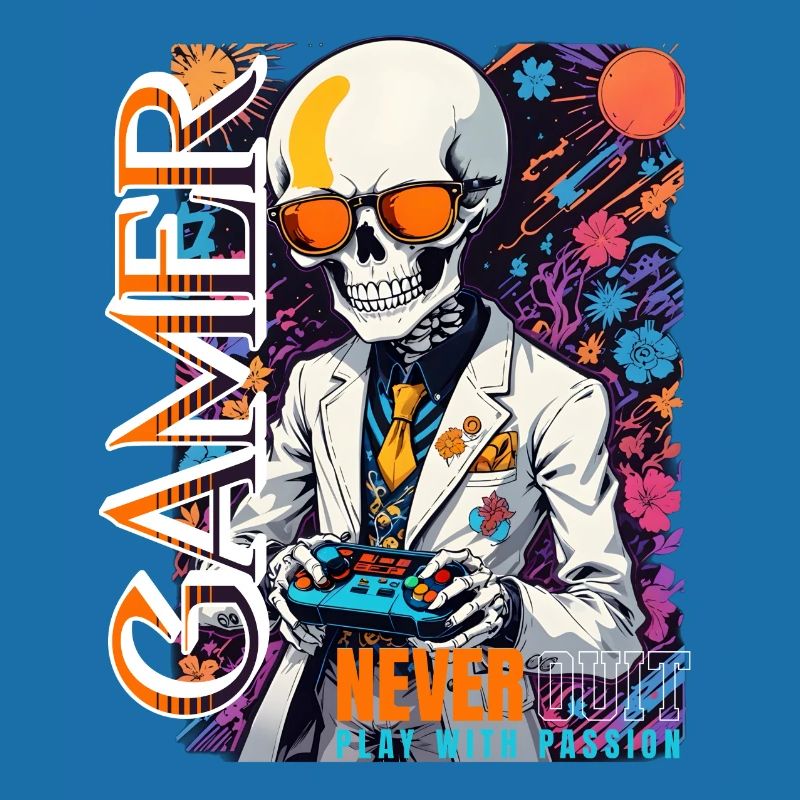 Retro Gamer Skeleton with Controller Console Games