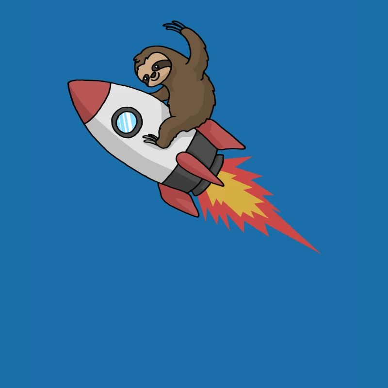 Sloth on rocket. Funny outer space. Astronaut