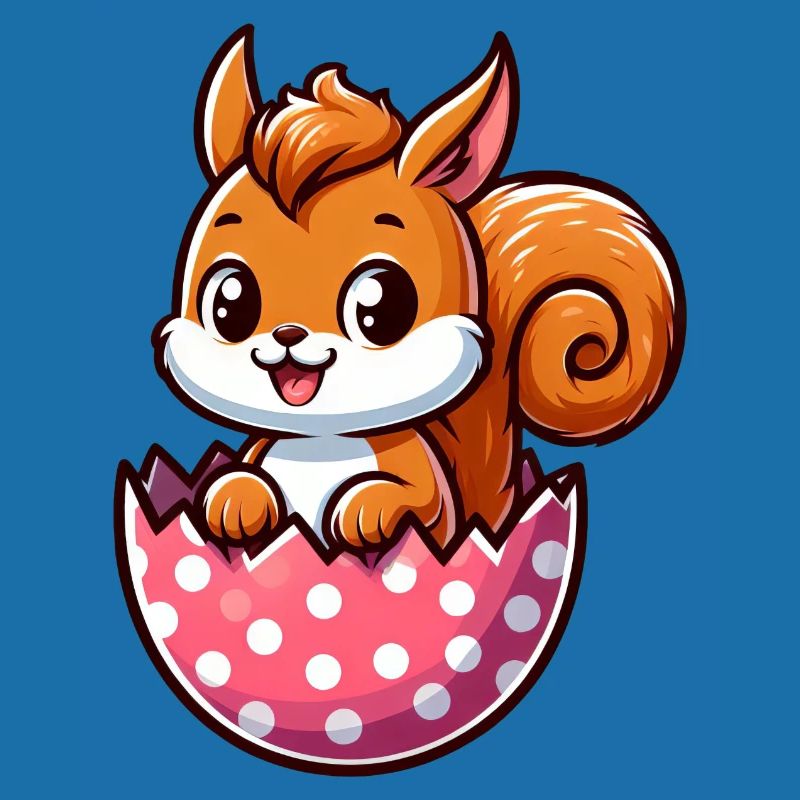 Süßes Eichhörnchen mit Osterei Comic Design