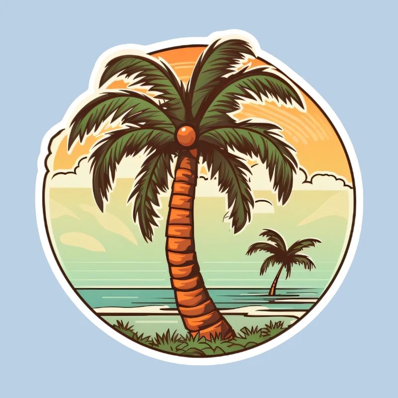 Palm tree with a single coconut
