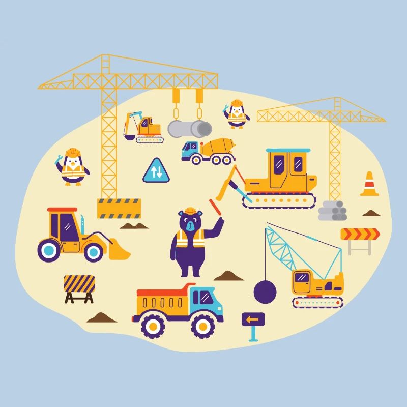 Construction Site Construction Worker Excavator Boys Kindergarten