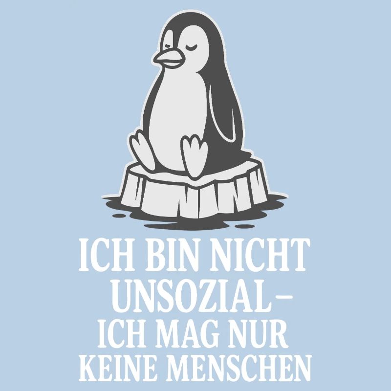 Pinguin auf Eis mit Spruch