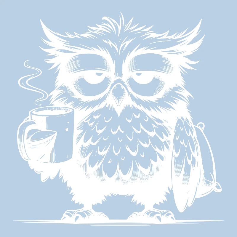 Lustige müde Comic Eule mit Kaffee Defizit