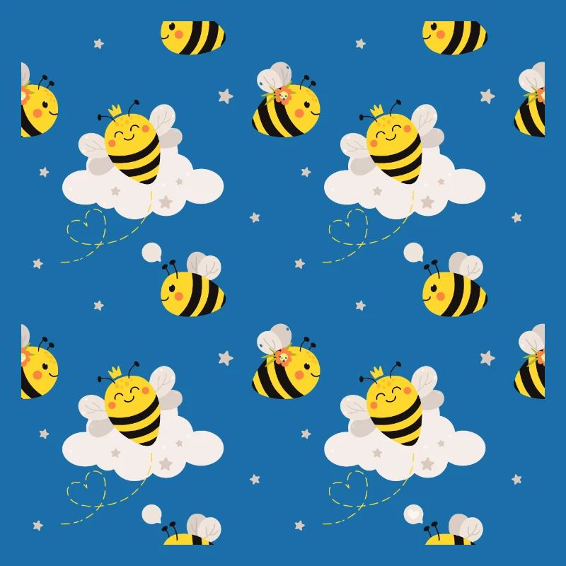 Cute bees in cloud pattern motif