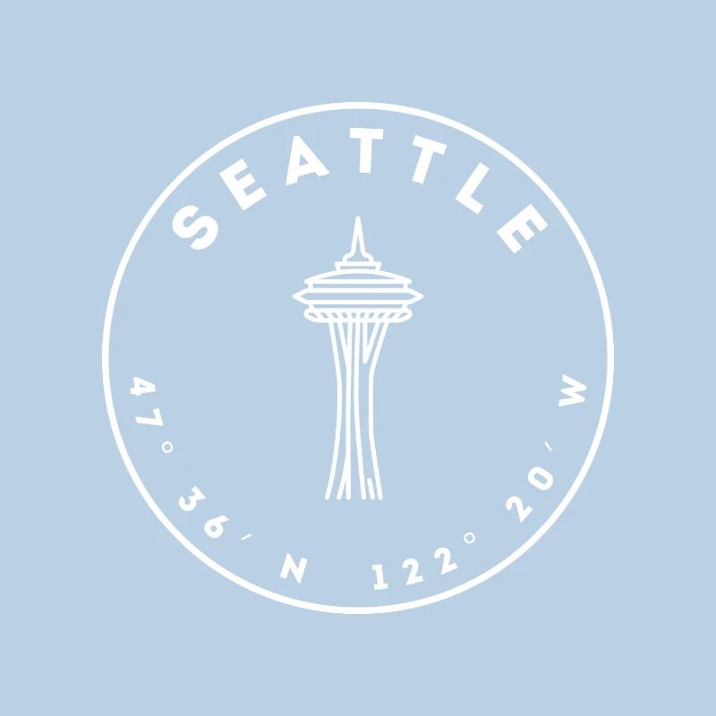 Seattle mit Space Needle und Koordinaten
