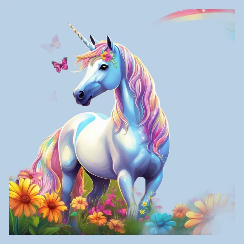 Licorne céleste dans le champ des fleurs avec Schmetterlin
