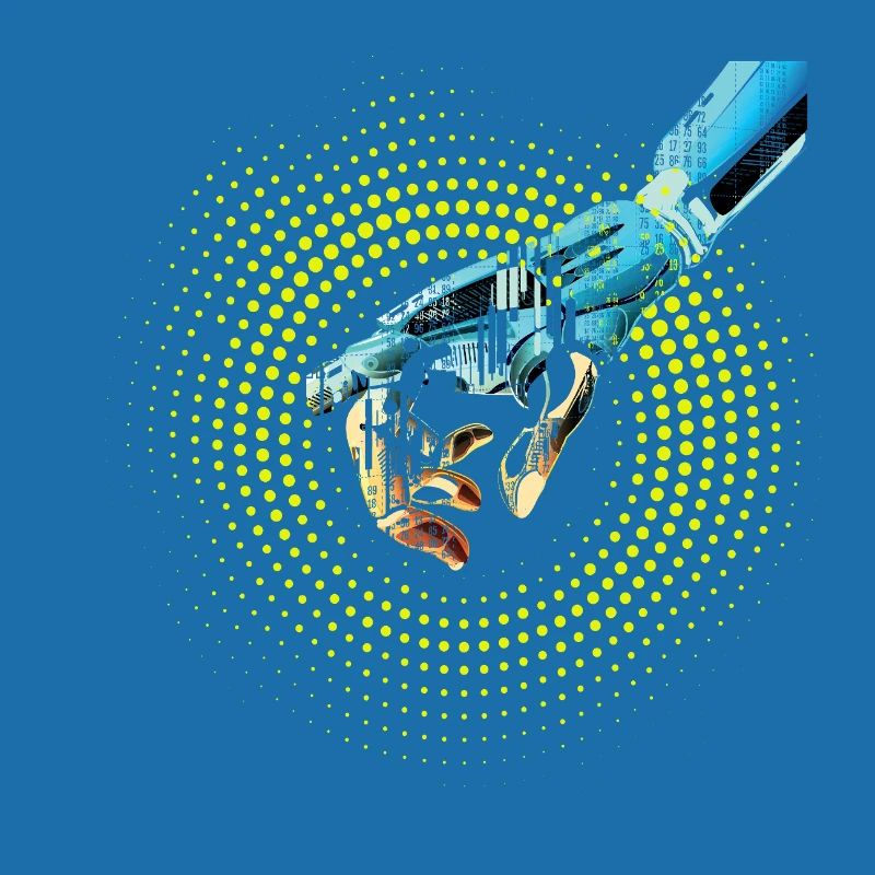 computer hand robot AI digital cyborg code pc