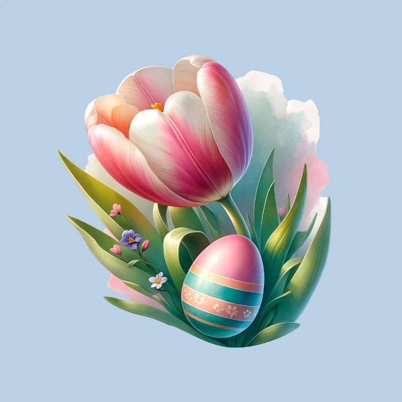 Spring Colorful Tulip With Easter Egg